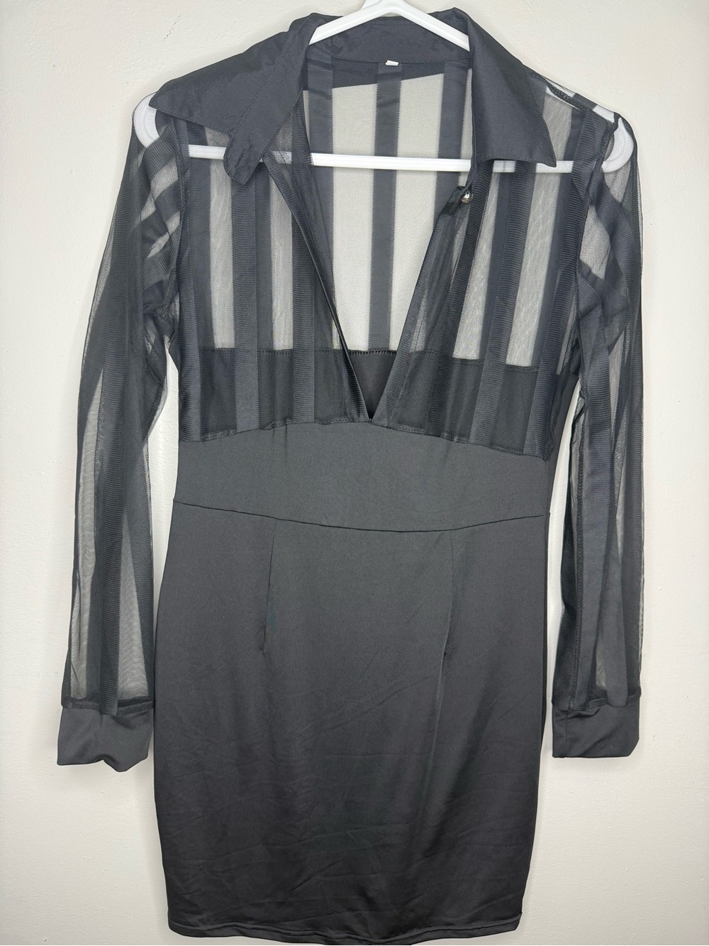 🔥2 for $10🔥Sheer Panel Black Long Sleeve Bodycon Dress Womens Large